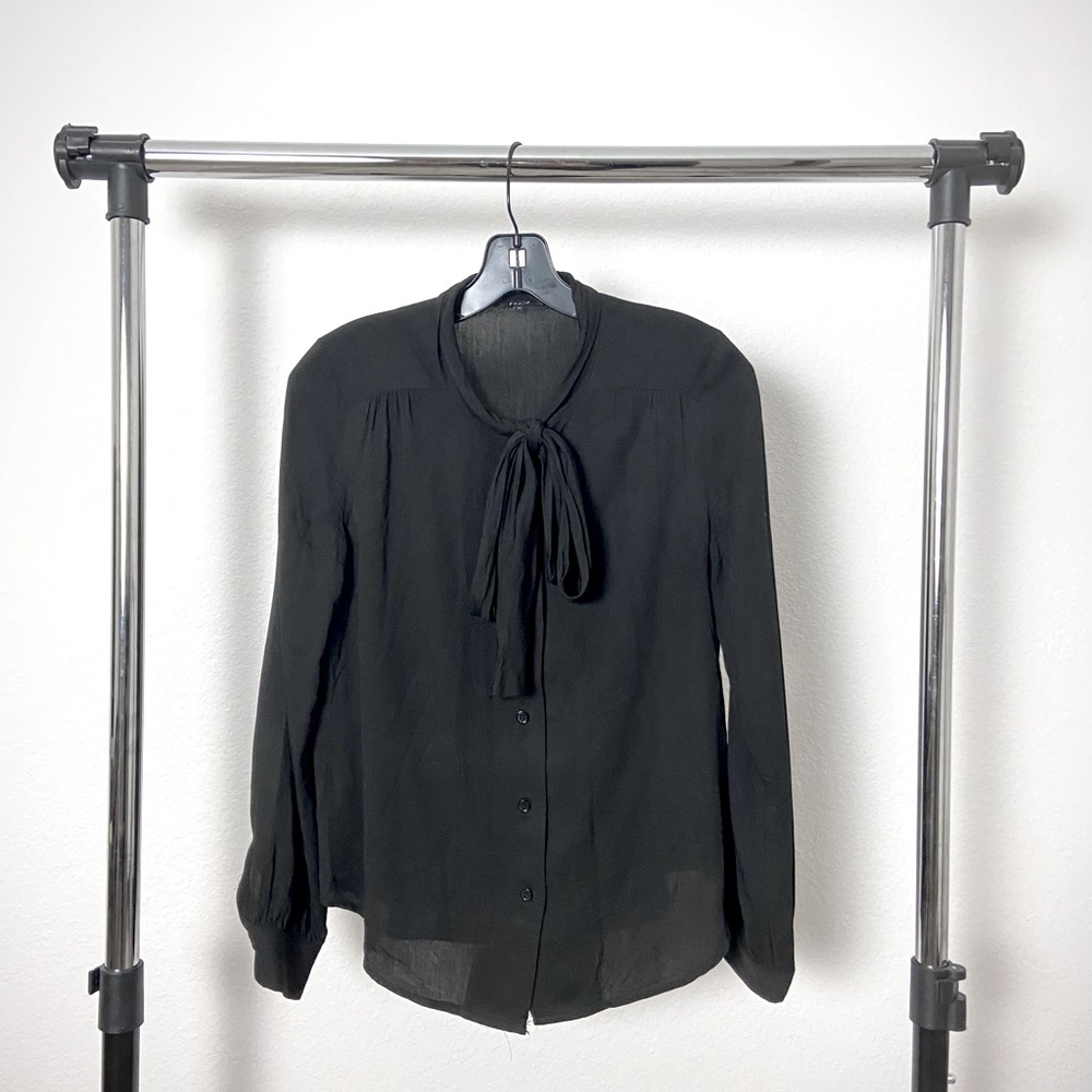 Button down rayon tie/ bow blouse